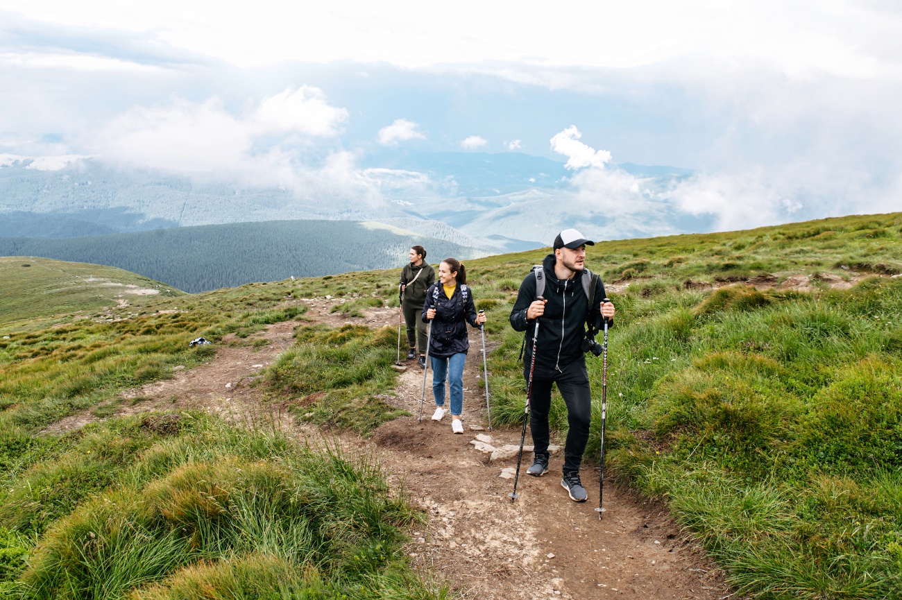 Stavgang i gruppe i naturen