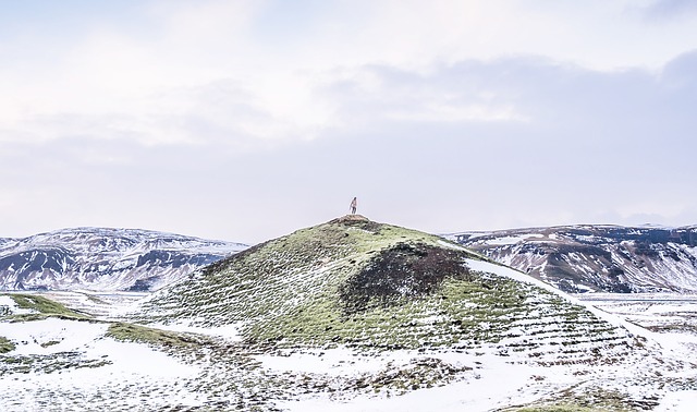 Vinterlandskap, fjell, himmel, snø, kulde, vinter